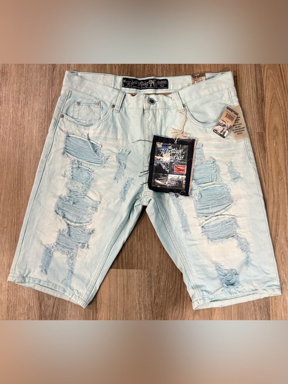 Men's Jean Denim Distressed Shorts by Heritage by America 1776 size 38-New
